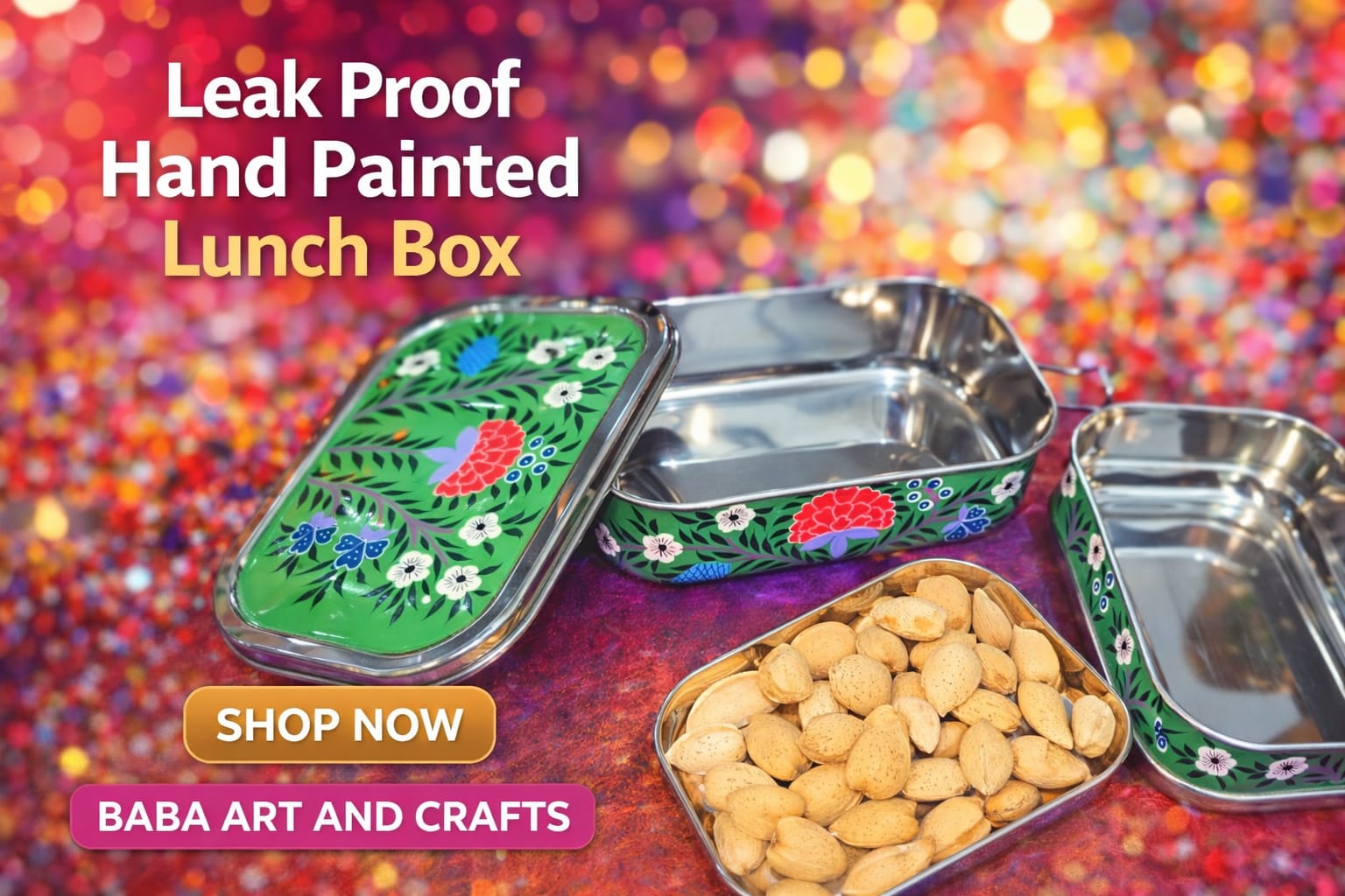 Hand painted lunch box, Bento lunch box, Enamelware tiffin box, Indian tiffin box ,steel bento box, hand painted bento box, steel lunch box